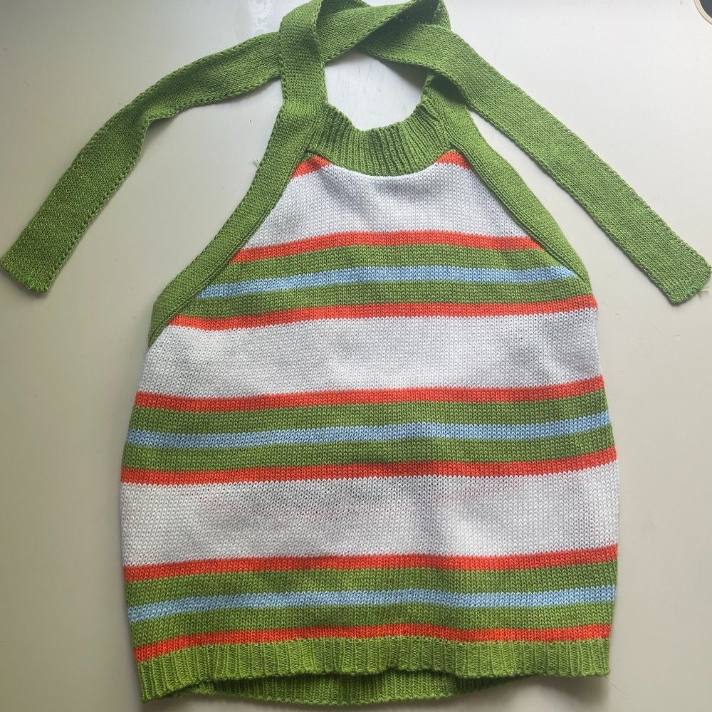 Multicolor green halter Top